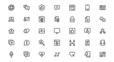 Modern Social Media Icon offer Featuring Communication, Network, Chat, Sharing, and Notification Symbols in a Minimal Professional Style vector