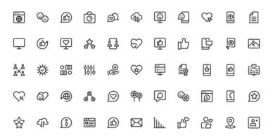 Modern Social Media Icon Set Collection Featuring Communication, Network, Chat, Sharing, and Notification Symbols in a Minimal Professional icon vector