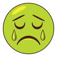 Sad Lime Green Emoticon with Tears Rolling Down its Face Expression Illustration vector