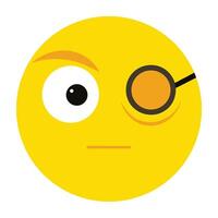 Cartoon Emoji with Monocle and Raised Eyebrow, Featuring Yellow Face and Flat Expression vector