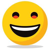 Delightful Yellow Smiling Emoji with Red Eye Detail and Shadow Casting Down vector