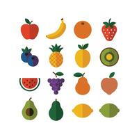 Flat Design Illustration of Diverse Fruits Apple, Banana, Strawberry, Watermelon, Avocado and More vector