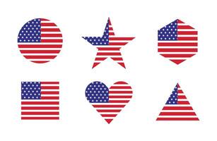 USA Independence Day Patriotic Geometric Shapes Filled with American Flag Design Elements vector