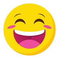Joyful Yellow Emoji with Smiling Eyes and Open Mouth Filled with Pink vector