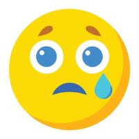 Sad Emoji with a Blue Teardrop on a Yellow Background vector