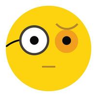 Curious Emoji with Monocle and Raised Eyebrow, Yellow Face Expression, Thinking vector
