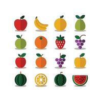 Colorful Fruit Flat Design Icon Set Featuring Apple, Banana, Strawberry and Watermelon vector