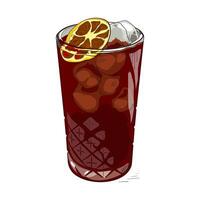 Strong iced cocktail with deep red color and dried orange garnish. Perfect for bar menus and holiday designs vector