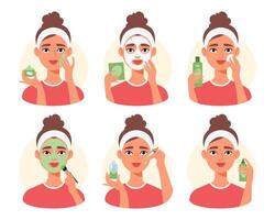 skincare routine steps for women vector