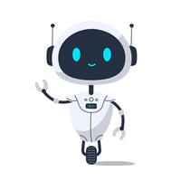 Cute friendly robot. Flat illustration of futuristic AI character with smiling face. Artificial intelligence and robotics concept vector