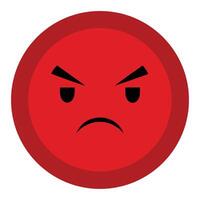 Red Round Angry Emoji Face with Frowning Eyebrows and Mouth Isolated on White vector
