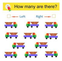 Math activity for kids. Developing numeracy skills. Cartoon truck. vector