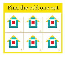 Puzzle game for children. Task for development of attention and logic. Cartoon home vector