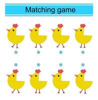 Matching game for kids. Find the correct pattern of the chicken and match. vector