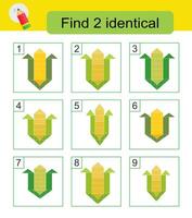 Fun puzzle game. Need to find two identical corn. Answer is 2,8. vector