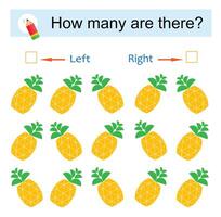Math game for children. Developing numeracy skills. Cartoon pineapple. vector