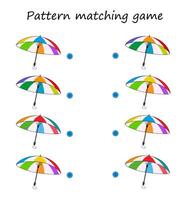 Pattern matching game. Task for the development of attention and logic. illustration of the cute umbrellas. vector