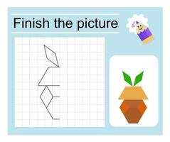 Logic game for children. Finish the picture - cartoon acorn. Coloring page. vector