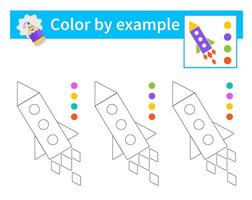 Educational game for kids. Coloring pages. Color by example. Cartoon rocket. vector