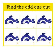 Game for kids. Task for development of attention and logic. Cartoon fish. vector