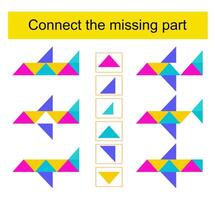 Connect the missing part. Task for the development of attention and logic. illustration of the cartoon airplane. vector