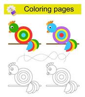 Educational game for children. Go through the maze and color a parrot according to the pattern. vector