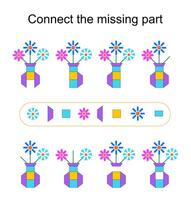 Connect the missing part. Task for the development of attention and logic. illustration of the cartoon flower pot. vector