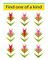 Fun game for kids. Need to find one of a kind flower. Kids activity page. vector