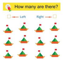 Math activity for kids. Developing numeracy skills. Cartoon boat. vector