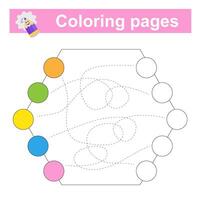 Educational game for children. Handwriting practice. Go through the maze and color an empty circle with the appropriate color. vector