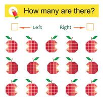 Math activity for kids. Developing numeracy skills. Cartoon red apples. vector