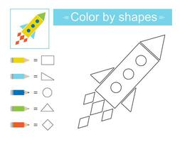 Coloring pages. Color by shapes. illustration of cartoon rocket. vector