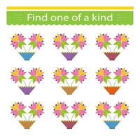 Fun education game for kids. Need to find one of a kind potted plant. Kids activity page. vector