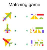 Matching game for kids. Find the correct color of cartoon airplane and match. vector