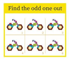Puzzle game for children. Task for development of attention and logic. Cartoon motorcycle. vector