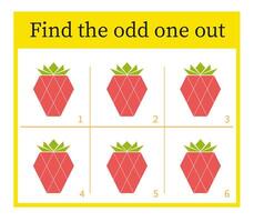Puzzle game for children. Attention task. Kids activity page. Cartoon strawberry. vector