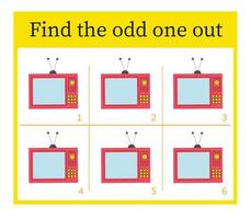 Puzzle game for children. Task for development of attention and logic. Cartoon TV retro. vector