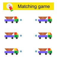 Matching game for children. Task for the development of attention and logic. illustration of cartoon car. vector