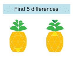 Find 5 differences. Logic puzzle game for children. Cartoon pineapples. vector