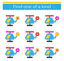 Fun education game for kids. Need to find one of a kind helicopter. Kids activity page. vector