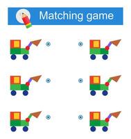 Matching game for children. Task for the development of attention and logic. illustration of cartoon excavator. vector