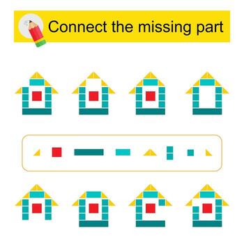 conectar el desaparecido parte. tarea para el desarrollo de atención y lógica. dibujos animados casa. vector