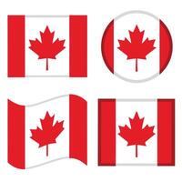 Canada Day Four Canadian Flags with Red Maple Leaves in Various Forms vector
