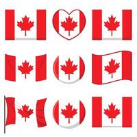 Assorted Canada Day Flags National Symbol in Heart, Circle, and Traditional Shapes vector