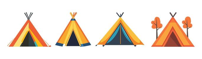 Camping Tents Illustrations of Teepees Conical Tents On Transparent Background vector
