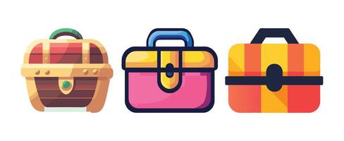 Colorful Cartoon Suitcases Chest Toolbox and Briefcase Graphics vector