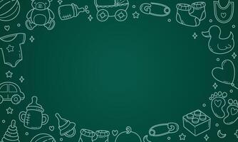Blackboard with doodles frame. School chalkboard with baby stuff hand drawn elements vector