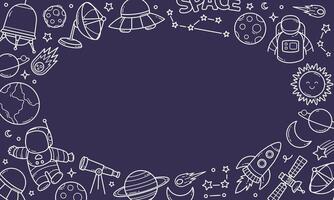 Space Objects Doodle Frame Background. A fun and playful doodle style frame illustration featuring various space themed objects vector