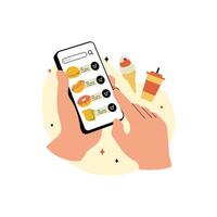 Mobile Food Ordering App Illustration. User consumer Browsing Food Menu vector