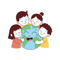 Children hugging the Earth illustration vector